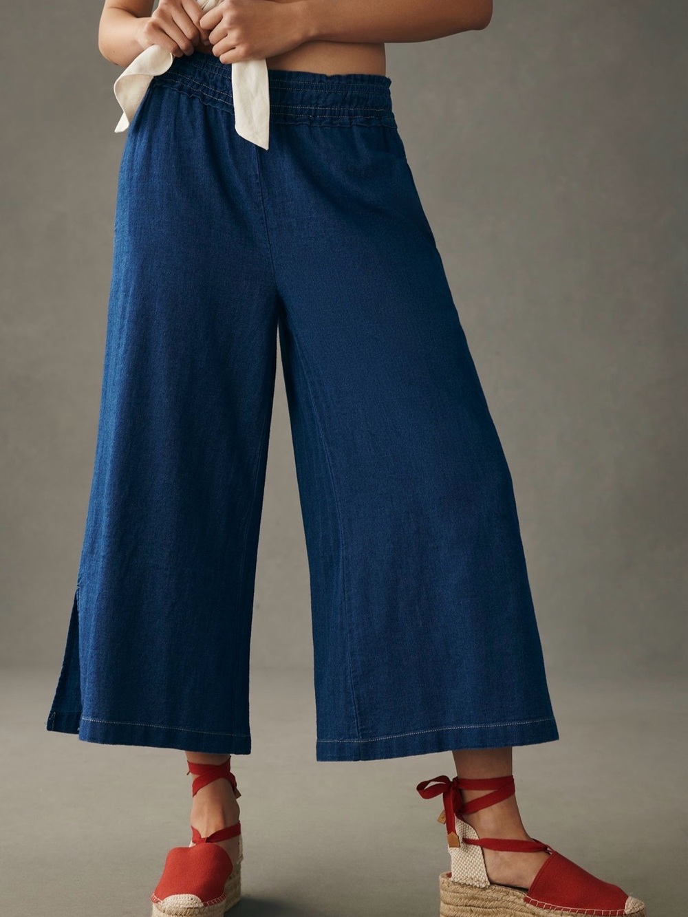 Anthropologie Wide-Leg Navy Cropped Culottes